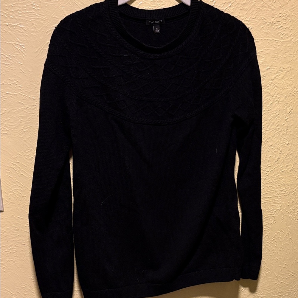 Talbots Black Cable Yoke Crewneck Sweater